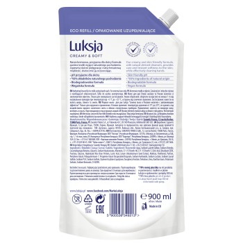 Luksja Creamy & Soft Kremowe mydło w płynie Len i Mleczko ryżowe 900 ml opakowanie uzupełniające