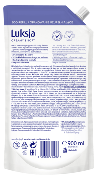 Luksja Creamy & Soft Kremowe mydło w płynie Len i Mleczko ryżowe 900 ml opakowanie uzupełniające