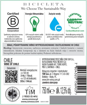 'Cono Sur Bicicleta Riesling Białe Wytrawne 750 ml