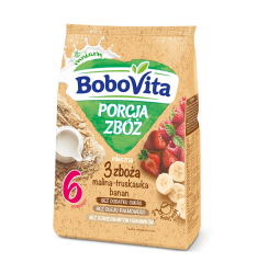 BoboVita Porcja Zbóż Kaszka mleczna 3 zboża malina-truskawka-banan po 6 miesiącu 210 g
