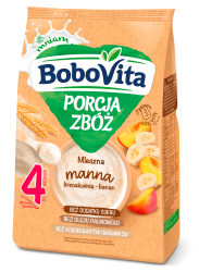 BoboVita Porcja Zbóż Kaszka mleczna manna brzoskwinia banan po 4 miesiącu 210 g