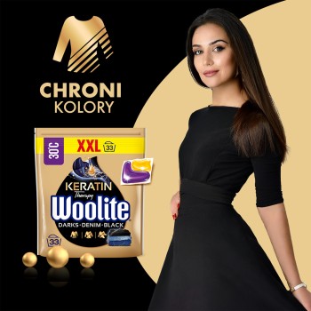 Woolite Żelowe kapsułki do prania z keratyną czerń, ciemne kolory & jeans 33 szt.