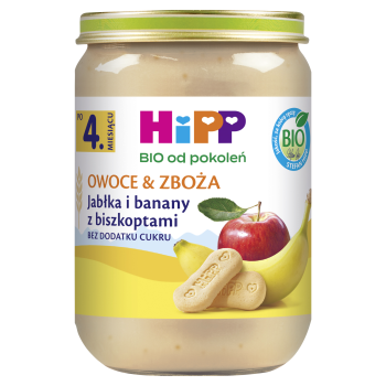 HiPP BIO Owoce & Zboża Jabłka i banany z biszkoptami po 4. miesiącu 190 g