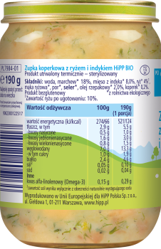 HiPP BIO Zupka koperkowa z ryżem i indykiem po 7 miesiącu 190 g