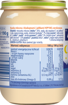HIPP BIO Kaszka mleczna z biszkoptami i jabłkiem po 4 miesiącu 190g