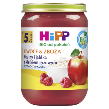 HiPP BIO Owoce & Zboża Maliny i jabłka z kleikiem ryżowym po 5. miesiącu 190 g