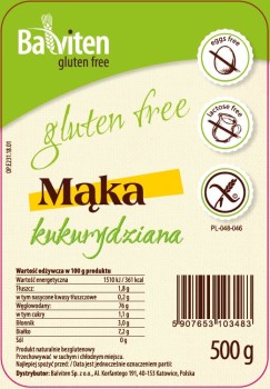 Balviten Mąka kukurydziana 500g. Produkt bezglutenowy