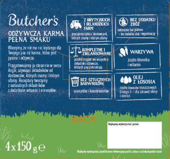 Butcher's Original pasztety, karma dla psa, mix smaków z warzywami, pasztety 4x150 g