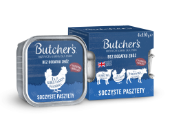 Butcher's Original Soczyste pasztety, karma dla psa, mix smaków z wątróbką lub nerkami, pasztety 4x150 g