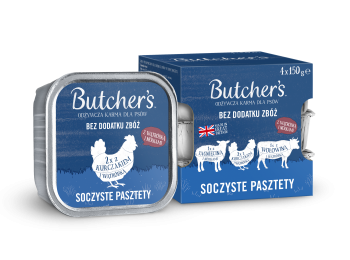 Butcher's Original Soczyste pasztety, karma dla psa, mix smaków z wątróbką lub nerkami, pasztety 4x150 g