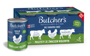 Butcher's Original Megapack Tripe, karma dla psa, mix smaków ze żwaczem wołowym, pasztety, 6x400 g