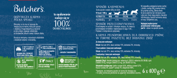 Butcher's Original Megapack Tripe, karma dla psa, mix smaków ze żwaczem wołowym, pasztety, 6x400 g