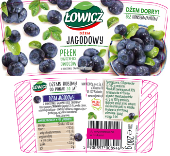 Łowicz Dżem jagodowy niskosłodzony 280 g