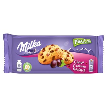Milka Pieguski Ciasteczka z kawałkami czekolady mlecznej z mleka alpejskiego i rodzynkami 135 g