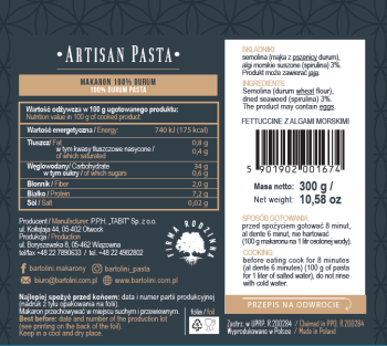 Bartolini MAKARON 300g DURUM GNIAZDA NR 3 Z ALGAMI MORSKIMI