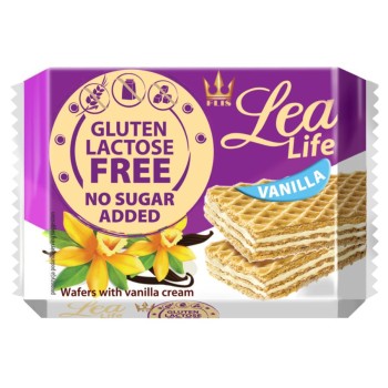 Lea Life Wafle waniliowe bez glutenu, laktozy i bez dodatku cukru 95 g