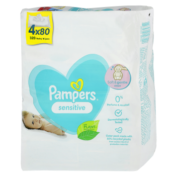 Pampers Sensitive Chusteczki 4 opakowania = 320 chusteczek