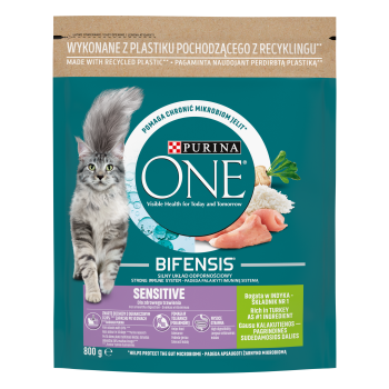 Friskies Purina One Sensitive Pełnoporcjowa karma dla dorosłych kotów bogata w indyka i ryż 800 g